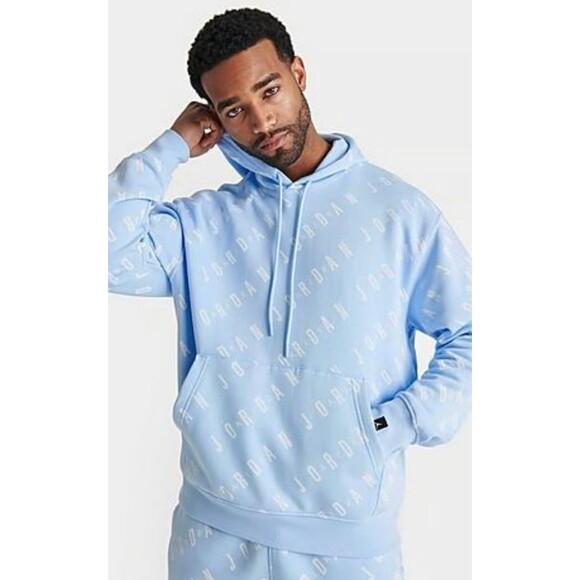Jordan Essentials Men's Fleece Hoodie Sky Blue/White Print Air Jordan - Picture 1 of 3